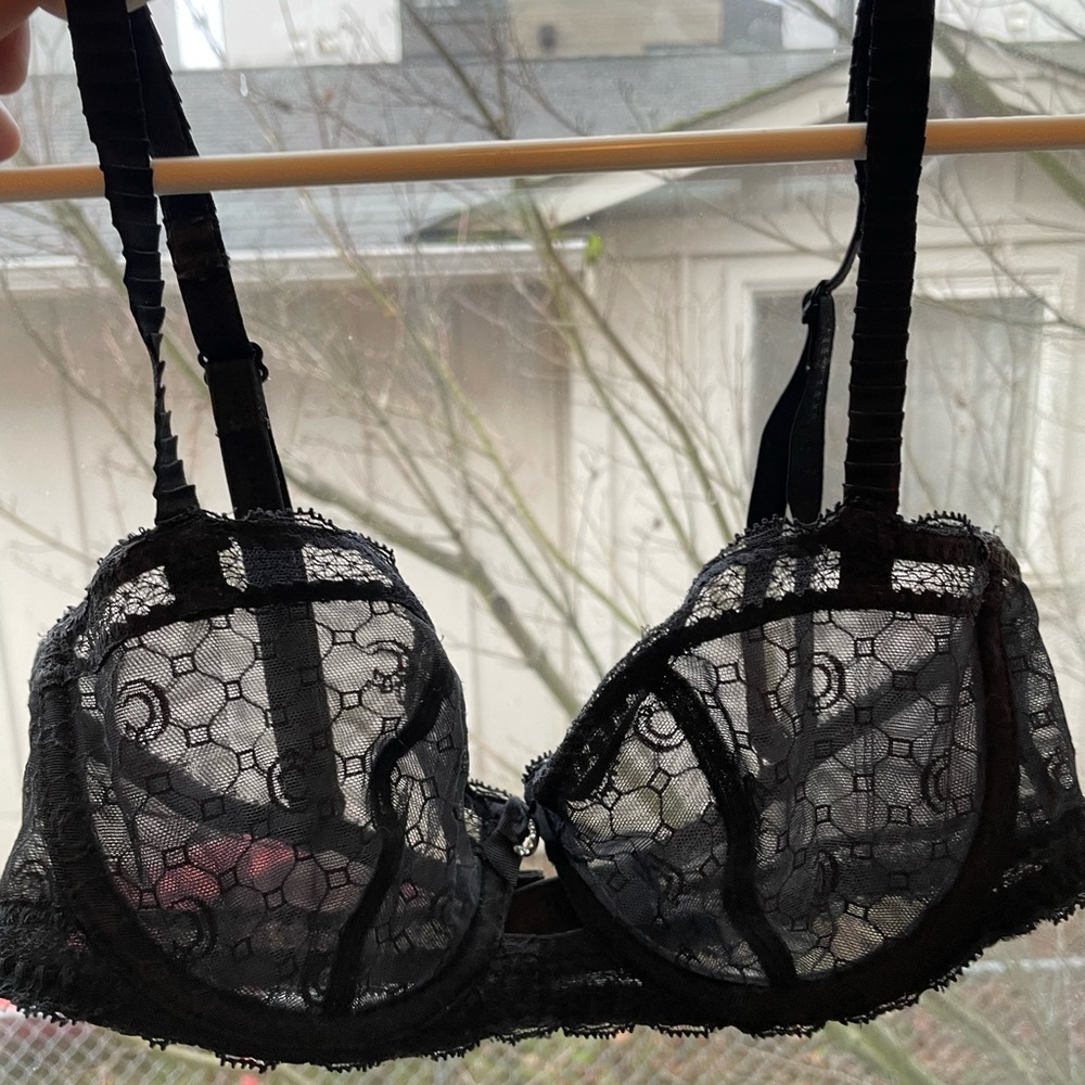 Black Chantelle lace bra with gemstone detailing